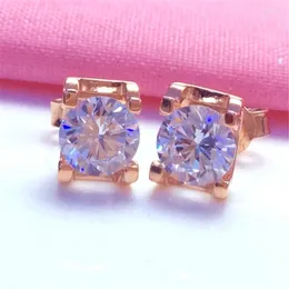 Kolczyki stadnorskie 585 Purple Gold Inkrustowane proste kryształowe geometryczne dla kobiet14K Rose Ear Studs Klasyczna biżuteria modowa
