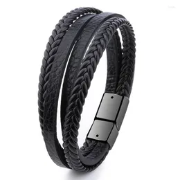 Bracelets de charme Pulvetagem de couro tecida à mão Jóias de moda 2023 Black Brown Magnético Pulseras de Pulseas