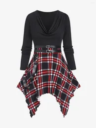 Женские футболки T Rosegal Cowl Neck Plaid Promtchief футболка Femal осень с длинными рукавами