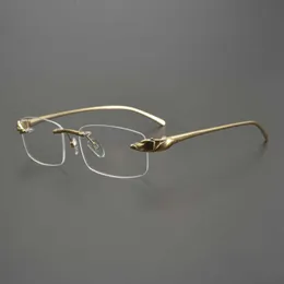 고급 디자이너 새로운 남자와 여자 선글라스 10% 할인 된 레오파드 헤드 패션 사업 고급 프레임리스 근시 안경 프레임 순수 티타늄 단순