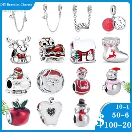 925 Siver Koraliki Charms for Pandora Charm Bracelets Designer dla kobiet Santa Claus Snowman Moose Apple Cat Chain
