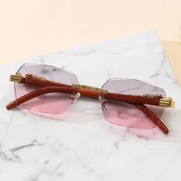 Luxury Designer New Men's and Women's Sunglasses 20% Off 8059 square cut rimless fashion imitation wood grain mirror leg leopard decorative