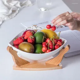 Set di stoviglie Nordic Creative Golden Fruit Bowl ristorante insalata a tre buche ceramica per la casa con telaio in legno