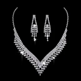 Bröllopstillbehör lysande full smycken diamant zirkonvatten dropphalsband örhängen brud bröllop smycken set grossist