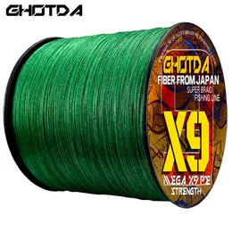 Fisketillbehör Ghotda X9 Japan Toughness och hållbar fiberfiskelinje 100m 0,14 mm-0,55mm PE-flätad superstark fiskelinje 9-45,4 kg P230325