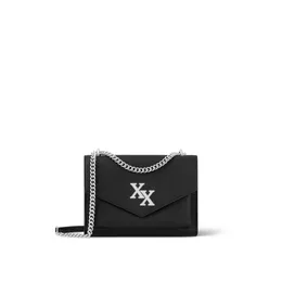 Chain bag, hand-held crossbody shoulder bag, Mylockme series, two tone leather material, sliding and non detachable shoulder strap, fashionable and classic style