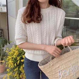 Kadın Sweaters moyuni sevimli vintage kadınlar bükülmüş örgü ince yaz gevşek şık ofis bayan moda gündelik tüm maç sokak kıyafetleri