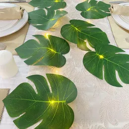 Decorative Flowers 3 Meters 20LEDs Artificial Tropical Palm Leaves String Lights Hawaiian Luau Jungle Birthday Party Wedding Table Decor
