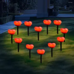 Luzes de coração solar ao ar livre amor vermelho estaca à prova d'água lâmpada de paisagem de jardim para dia dos namorados jardim gramado D0A0