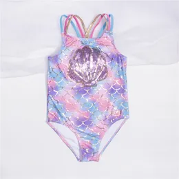 Swim Wear 3 14 Years Girls Kids Swimsuit 2023 broderi barn tjej badkläder fiskskala baddräkt strandkläder monokini a306 230325