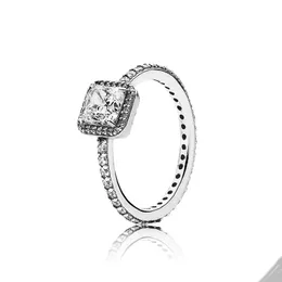 خاتم هالة Square Square Farkle لـ Pandora Atertic Sterling Silver Wedding Jewelry للنساء Girlfriend Gift CZ Diamond Love Rings مع مجموعة مربع أصلية