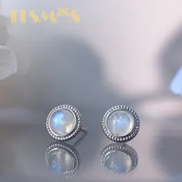 Stud ITSMOS Natural Moonstone 084inch Earrings Round Twist Lace S925 Silver Studs Retro Elegant Roman Style for Women Girls Gift 230325
