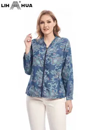 Cappotti capispalla taglie forti da donna LIH HUA Giacca in denim taglie forti da donna Primavera maniche lunghe con tasche con cerniera Giacca in tessuto stampato moda casual 230325