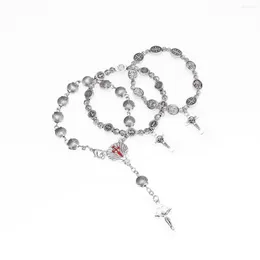 ストランドビンテージホローメタルビーズクロスロザリオブレスレットと男性のための宗教的な祈りの宝石