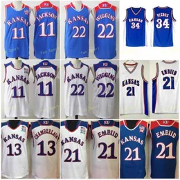 Kansas Jayhawks Wilt Chamberlain Jersey 13 Men College Joel Embiid 21 Paul Pierce 34 Andrew Wiggins 22 Josh Jackson 11 University Blue White