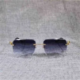 豪華なデザイナー高品質のサングラス20％オフヴィンテージリムレス特大の男性Oculos Leopard Style Square Metal Shade Cutting Lens Gafas for Outdoor