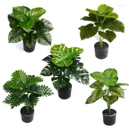 Decorative Flowers 1 Bouquet 5 Style 12 Leaves Artificial Green Tropical Scindapsus Leaf Hawaii For Wedding Home Desktop Decoration Fake Pot