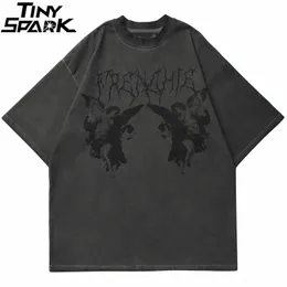 Męskie koszulki Hiphopowy sweter Oversize T-Shirt Mężczyźni Anioł Ciemny nadruk Tshirt Harajuku Bawełna luźna koszulka Lato z krótkim rękawem Topy Tees 230325