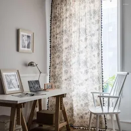 Vorhang Beige Rose mit Quasten für Wohnzimmer Jalousien französische Fenstertür Baumwollwäsche Semi Blackout