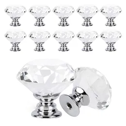 Crystal Glass Cabinet Door Knobs Single Hole 30mm Diamond Shape Pulls Handles for Drawer Dresser Kitchen Cabinets Wardrobe Bathroom Cabinet Desk