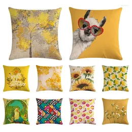 Pillow Cartoon Amarelo Alpaca Fruta Prind Case Decorative Pillows Tampa para assento 45x45cm Decoração de casa ZY1347