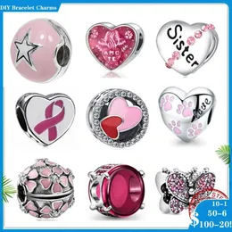 925 contas de prata encantos para pandora charme pulseiras designer para mulheres rosa amor pétala borboleta coração zircônia