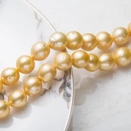 Chains Gold 12-14mm Round Genuine Natural Pearl Freshwater 16inch Jewlery Making Strand Wedding Gift Girl