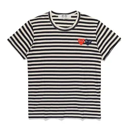 Designer TEE Men's T-shirts CDG Com Des Garcons PLAY Red Double Hearts Short Sleeve T-shirt Striped Royal Blue/White Size XL