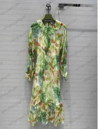 Vestido de verão colorido estampa floral fio dourado bordado vestido de lapela com babados perfil chifre manga comprida design fora do ombro vestidos maxiskit para mulher 1970