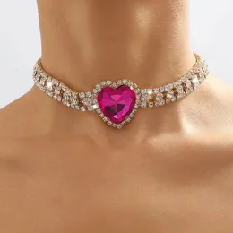 Strands Strings Ailodo wielowarstwowy łańcuch tenisowy Big Crystal Heart Choker Naszyjnik dla kobiet luksusowy naszyjnik weselny