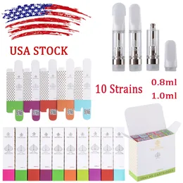 USA Stock Trudose Vape Patrones Packaging E Cigaretter Atomizers 0,8 ml tomma vagnar Oil Dab Pen Vaporizers 510 Trådvagnar 10 Stammar
