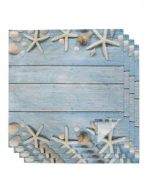 Table Napkin 4pcs Starfish Shell Wood Texture Square 50cm Party Wedding Decoration Cloth Kitchen Dinner Serving Napkins