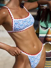 Kadın Mayo Peachtan Bandeau Mayo Kadın Baskı Bikini Yüksek Kesim Mayo Kadın Yüksek Kesik Mayo Takım Spor 2 Parçası Set Biquini 230327