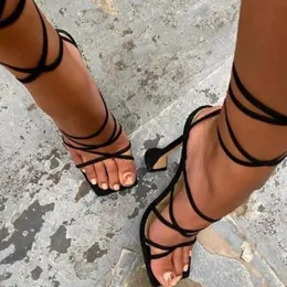 Whnb yaz seksi dantel yukarı kadın sandaletler kare ayak parmağı topuk çapraz bağlı parti ayakkabıları yüksek topuklu pompalar