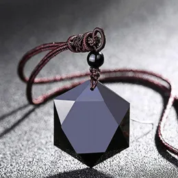 Hänge halsband naturlig energisten för kvinnor svarta obsidian hängen sex stjärnor lyckliga amulet dropp presentspendantenden