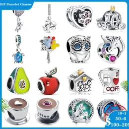 925 Koraliki Siver Charms for Pandora Charm Bracelets Designer for Women Cup Pumpkin Car Owl Apple Paw