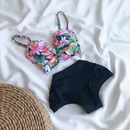 Kvinnors högvist baddräkt tvådelar uppsättning push-up bh bikini överdimensionerad strandkläder sommar 2023