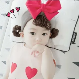 Hair Accessories Girls Baby Band Wig Curls With Fake Pigtail Infant Children Big Bow Headband