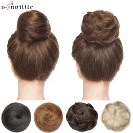 Bangs Snoilite 30G Hair Bun Curly eller Straight Chignon 100% Human Hair Donut Hairpiece Brown Blond Headwear Wrap On Elastic Scrunchie 230327