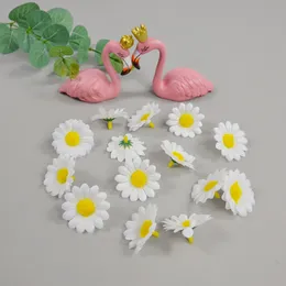 100PCS Fabric Daisy Flower for Easter Bonnet Craft Decorations Artificial White Chrysanthemum Craft Fake Flowers Diameter 4cm