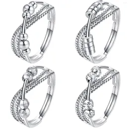 Wedding Rings Anxiety For Women Cross Fidget Beads Ring Rotate Freely Anti Stress Spiral Spinner Jewelry