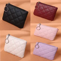 Wallets Women PU Leather Zip Coin Wallet Key Chain Fashion Small Purse Money Designer Lingge Pattern Short Change Pouch Coin Purse 2022 G230327