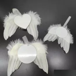 Сублимация Blanks Angel Feather Wings Decor Ornament round и форма алюминия в форме сердца.