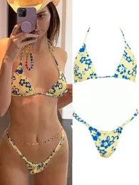 Kvinnors badkläder Rinabe Sexig bikini Floral Print String Set Push Up Swimsuit S Biquini Beach Bathing Suit 230327