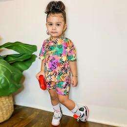 Clothing Sets 2023 Baby Girl Summer Short Sleeve TopsRainbow Color Shorts Kids Casual Clothes Children's Girls 2pcs Outfits 8Y 230327