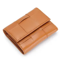 Wallets Woman Hasp Purse Three-fold Short Wallet Zero Wallet Woman Short Wallet Sheepskin Woven Small Wallet Women's Leather Wallet G230327