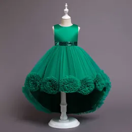 Flickans klänningar Elegant spetsblommor Girls Dress for Wedding Tailing Dress Piano Performance Costumes White / Pink / Red / Purple / Green Color P230327