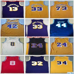 Retro Vintage Classic Wholesale Basketball Jerseys Mens Jerry 44 West 42 Worthy Wilt 13 Chamberlain Dennis 73 Rodman Jersey