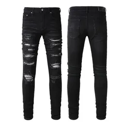 Jeans skinny strappati effetto consumato da uomo Jeans slim da moto Motociclista causale Pantaloni denim da uomo Hip Hop Jeans da uomo119
