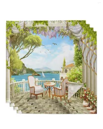 Table Napkin 4pcs Chair Balcony Castle Sailing Scenery Square 50cm Wedding Decoration Cloth Kitchen Dinner Serving Napkins